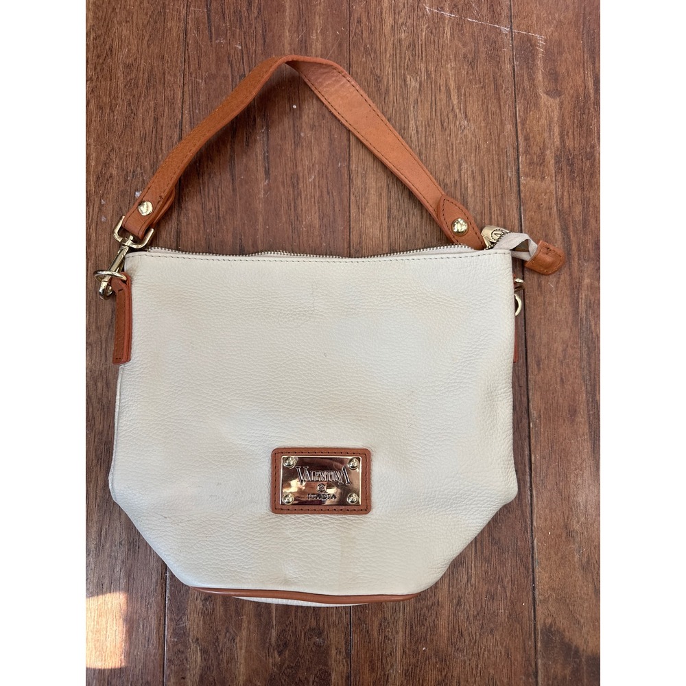 Valentina Italia Cream Genuine Leather Bucket Shoulder‎ Bag